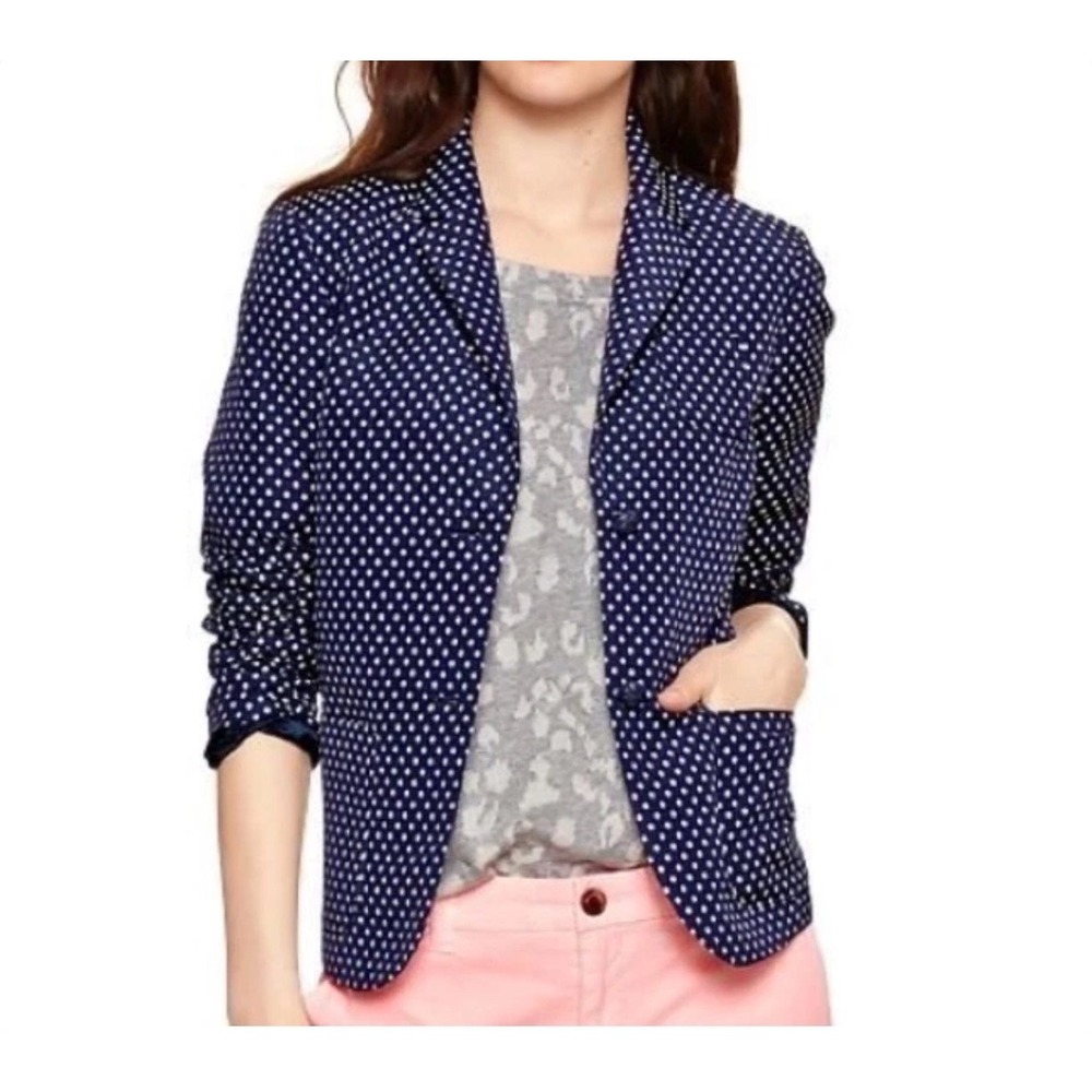 Gap Academy Blazer Navy White Polka Dot Classic Fit Single Button Women Size 4 - Picture 1 of 7